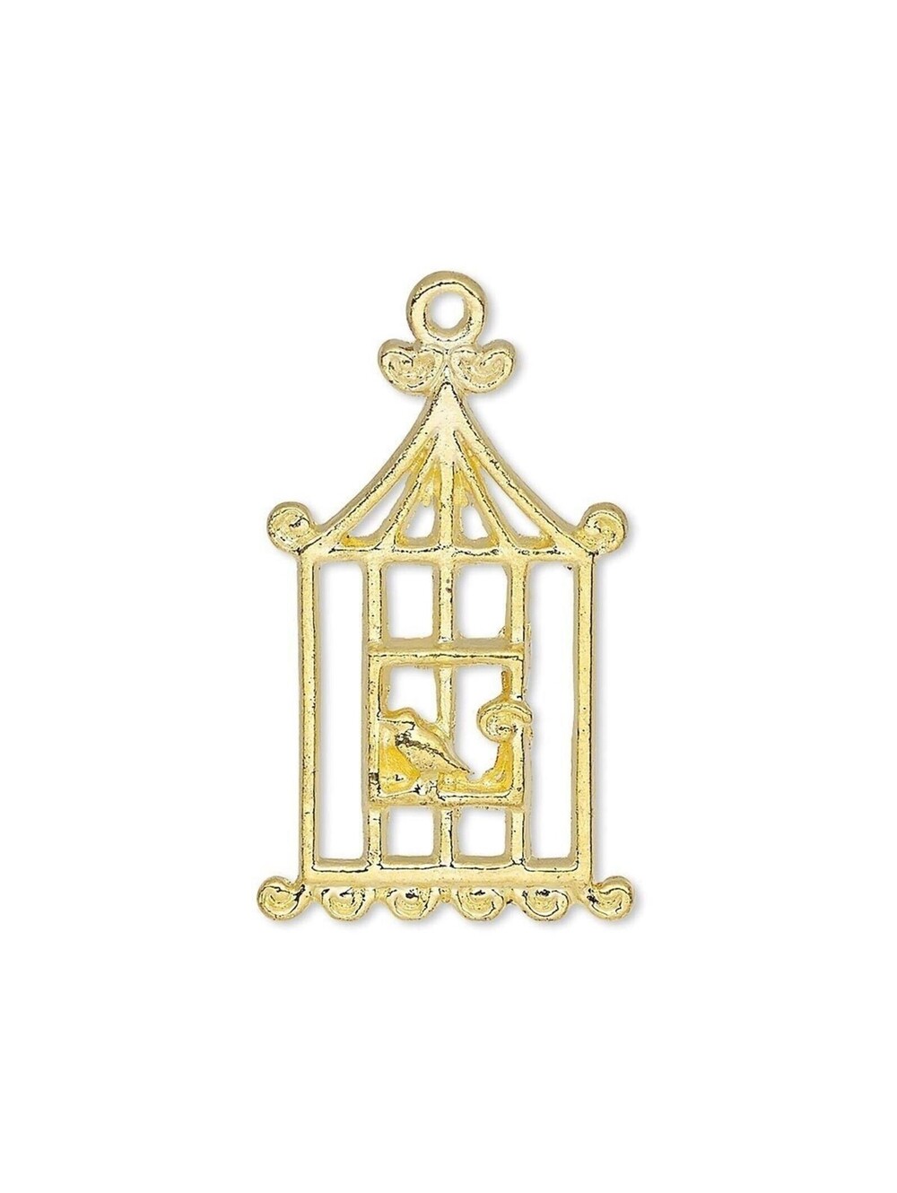Gold 14K Plated Pewter Art Deco Nouveau Bird & Cage Pendants 29x18mm 10 pcs